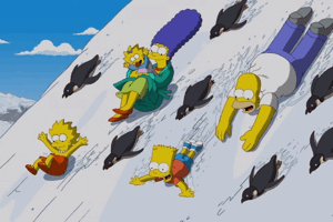 The_simpsons_going_down_a_ice_mountain_with_penguins.gif